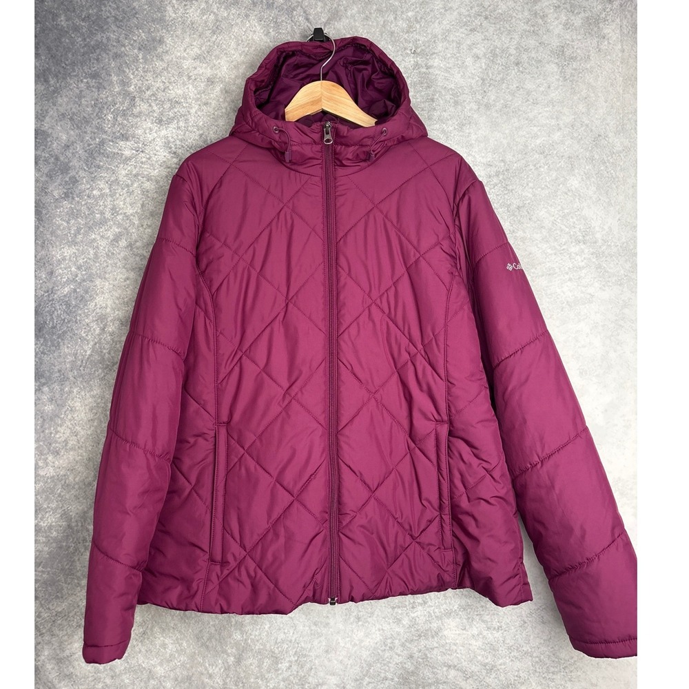 Columbia Women's Purple Diamond Quilted Puffer Hooded Coat Size XL